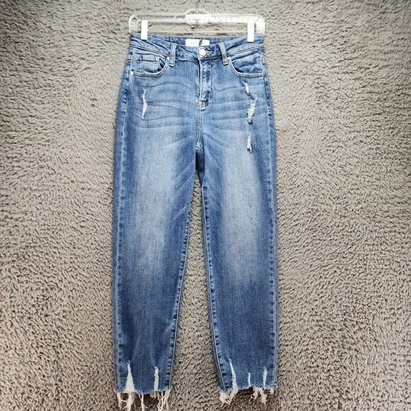 Risen Jeans Womens 3/26 Blue High-Waisted Distressed Frayed Hem Cropped - Picture 1 of 12